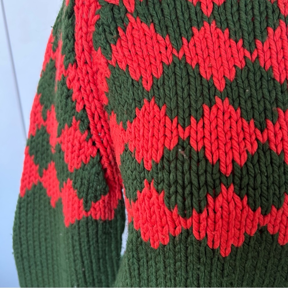 Vintage Green & Orange Checkered Knit Sweater - Picture 5 of 6